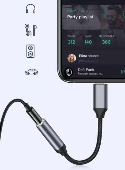 YESIDO YAU21 محول صوت من Lightning إلى 3.5 مم لجهاز iPhone