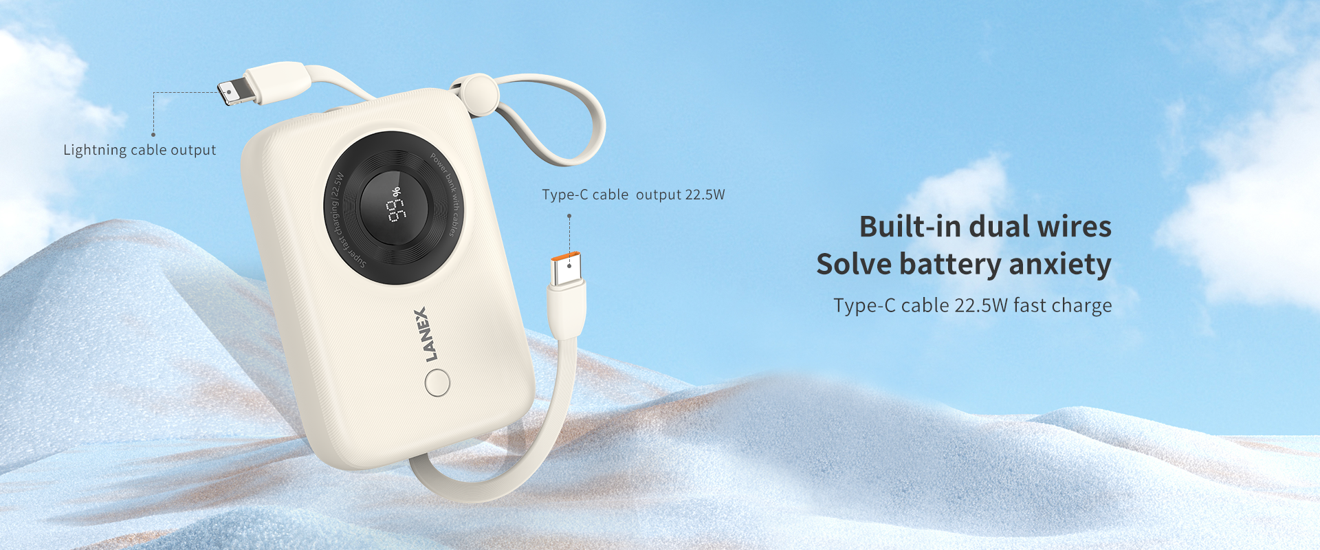 LANEX POWER BANK N11 BUILT-IN CABLE 10000mAh 22.5W + PD20W SUPER FAST CHARGING POWER BANK