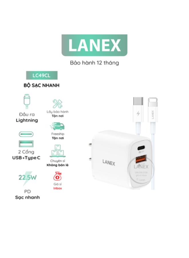 Lanex Lc49cl Fast Charger 1 Usb Port 22.5w 1 Type C To Lightning Pd Port 20w