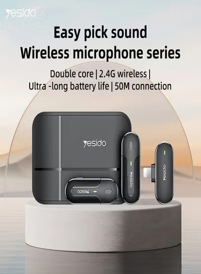 YESIDO KR16 2 in 1 8 Pin Wireless Microphone with Charging Box