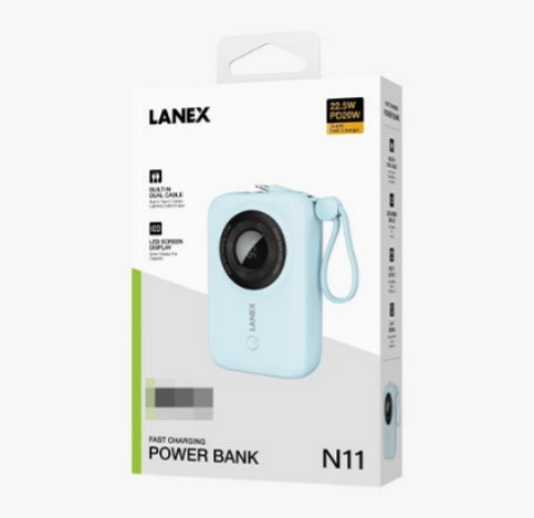 LANEX POWER BANK N11 BUILT-IN CABLE 10000mAh 22.5W + PD20W SUPER FAST CHARGING POWER BANK Blue