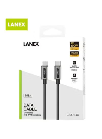 Lanex USB C to C Cable 1.5m Black - LS48CC