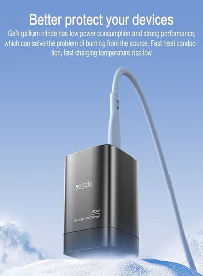 شاحن Yesido YC65 PD65W من النوع C GaN بثلاثة منافذ، قابس الاتحاد الأوروبي