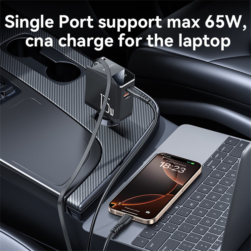 شاحن سيارة YESIDO Y71 فائق السرعة بقوة 125 وات مع كابل قابل للسحب، شاحن متعدد المنافذ USB A وType-C، شحن سريع لأجهزة iPhone وAndroid