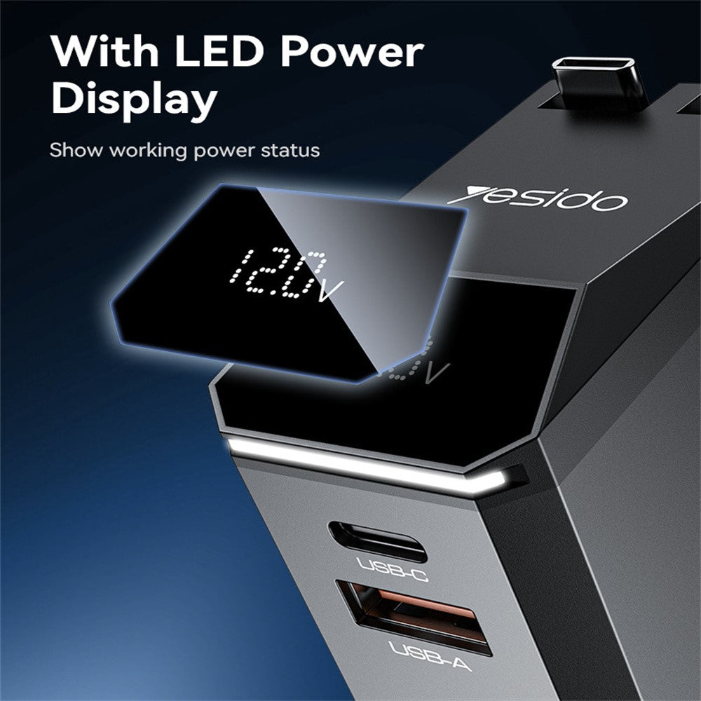 شاحن سيارة YESIDO Y71 فائق السرعة بقوة 125 وات مع كابل قابل للسحب، شاحن متعدد المنافذ USB A وType-C، شحن سريع لأجهزة iPhone وAndroid