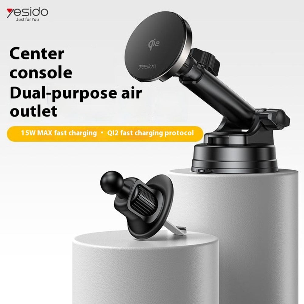 Yesido DS30 2-in-1 Wireless and Magnetic Car Charger, 15W Qi 2.0 Certified, Phone Holder for Desk and Car