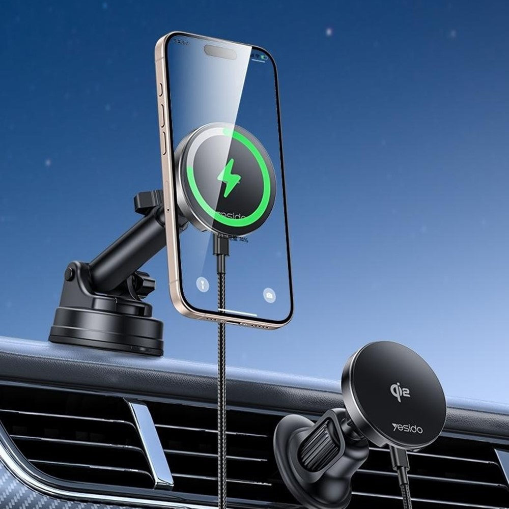 Yesido DS30 2-in-1 Wireless and Magnetic Car Charger, 15W Qi 2.0 Certified, Phone Holder for Desk and Car