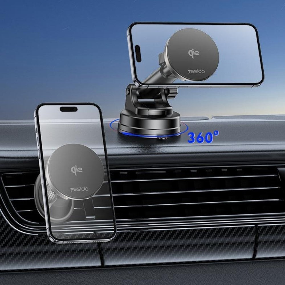 Yesido DS30 2-in-1 Wireless and Magnetic Car Charger, 15W Qi 2.0 Certified, Phone Holder for Desk and Car