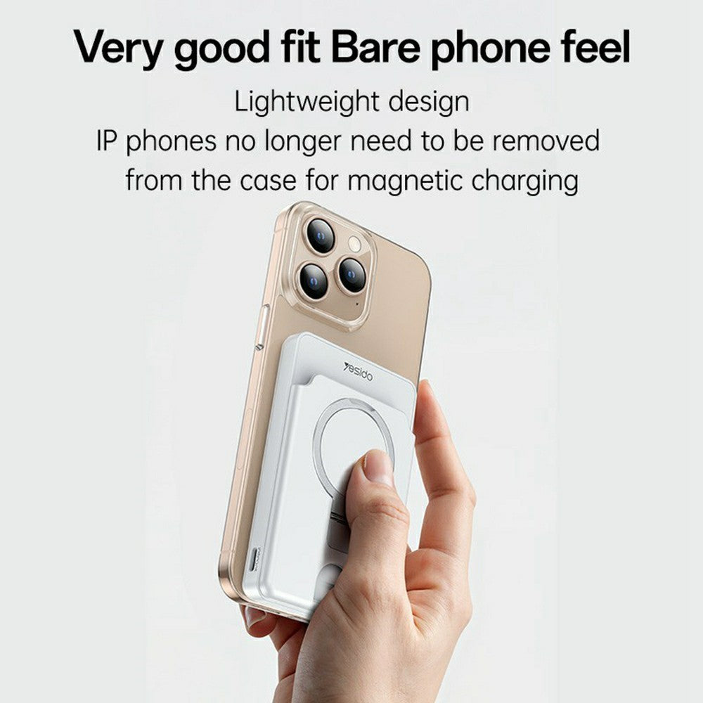 شاحن YESIDO YP73 اللاسلكي المغناطيسي المحمول بقوة 5000 مللي أمبير/ساعة مع نظام تحديد المواقع العالمي (GPS) وحامل معدني - شحن سريع بقوة 22.5 واط