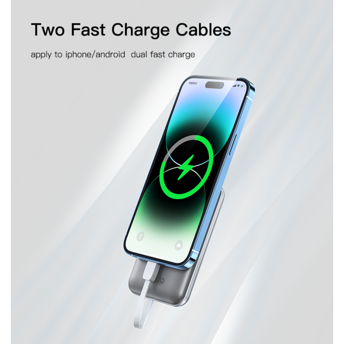 بنك طاقة YP48 بسعة 10000 مللي أمبير/ساعة وقوة 22.5 واط وPD20 واط من النوع C وواجهة Apple وكابلين للشحن السريع وشاشة LED