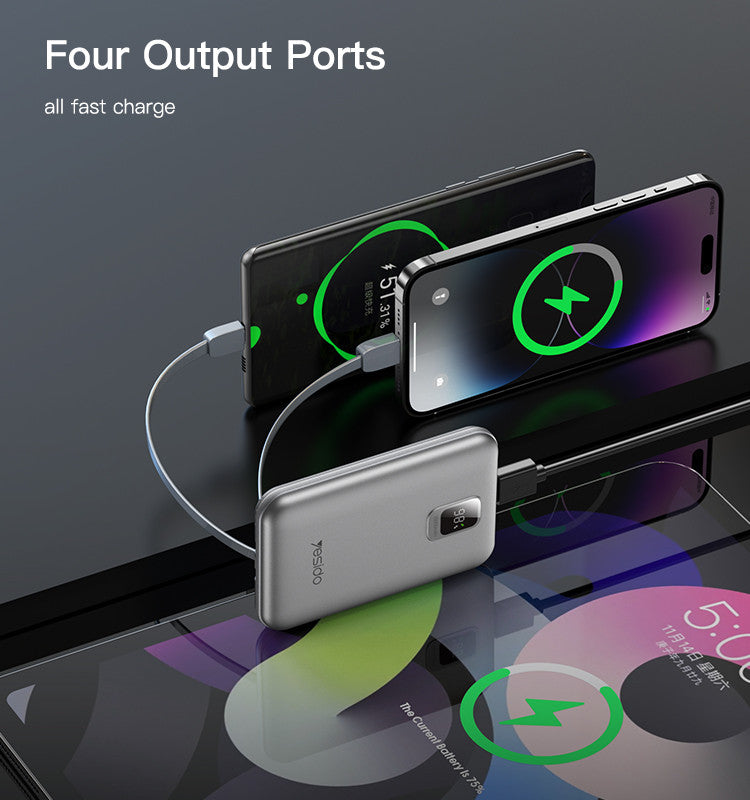 بنك طاقة YP48 بسعة 10000 مللي أمبير/ساعة وقوة 22.5 واط وPD20 واط من النوع C وواجهة Apple وكابلين للشحن السريع وشاشة LED