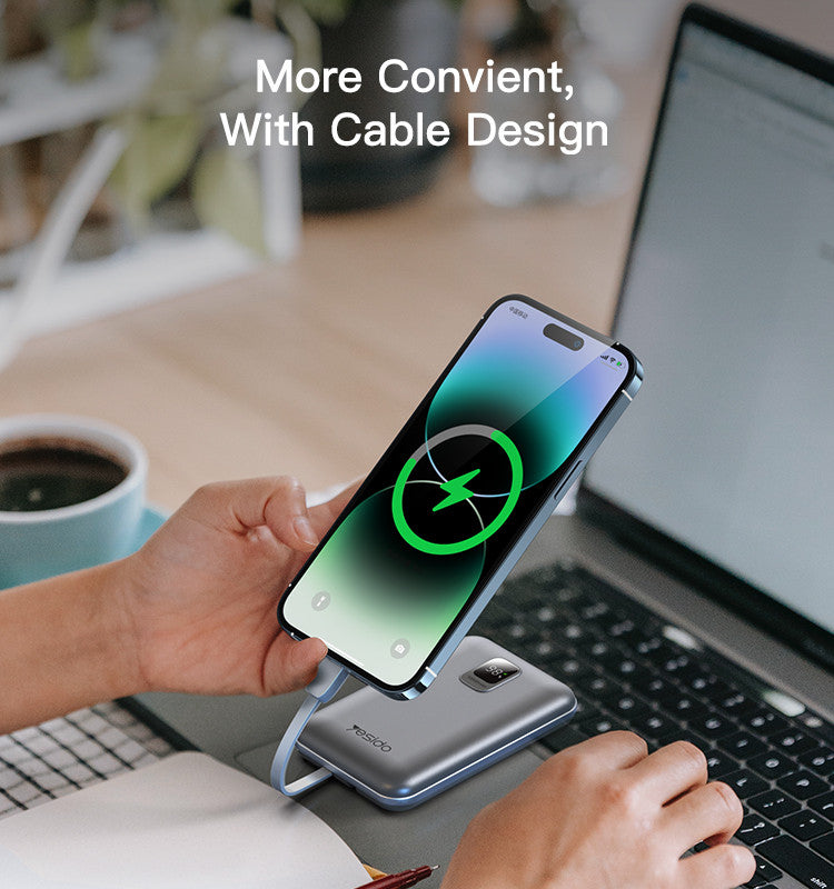 بنك طاقة YP48 بسعة 10000 مللي أمبير/ساعة وقوة 22.5 واط وPD20 واط من النوع C وواجهة Apple وكابلين للشحن السريع وشاشة LED