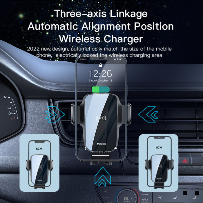 C186 Suction Cup Air vent Phone Holder | 15W Wireless Memoried Clip Charging holder