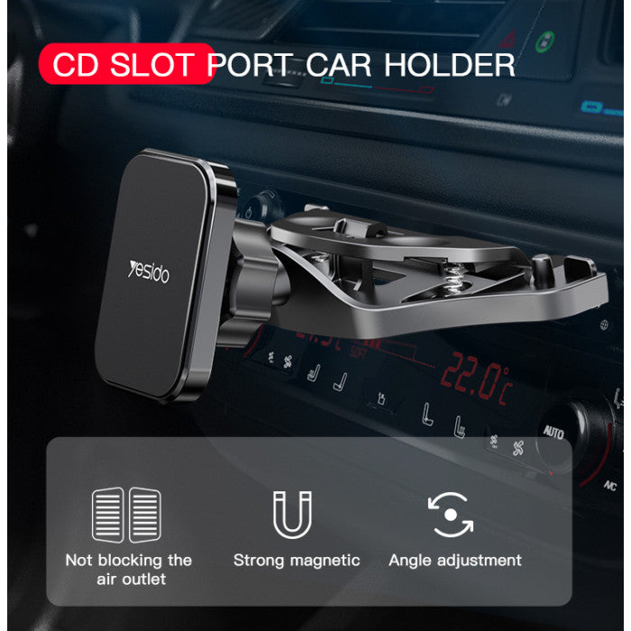 YESIDO C92 Magnetic Car Phone Holder (CD Slot) - Strong Square Pad - 360° Rotation for All Phones