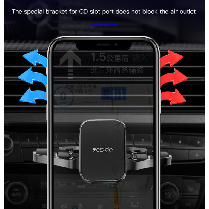 YESIDO C92 Magnetic Car Phone Holder (CD Slot) - Strong Square Pad - 360° Rotation for All Phones