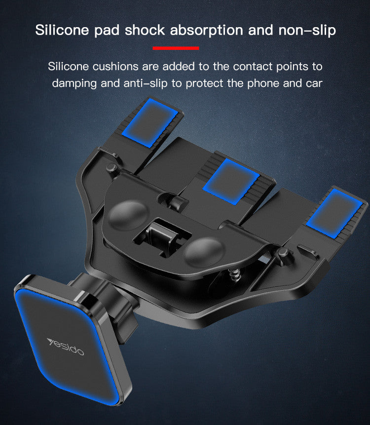 YESIDO C92 Magnetic Car Phone Holder (CD Slot) - Strong Square Pad - 360° Rotation for All Phones