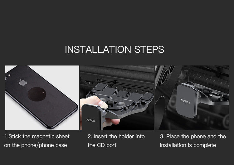 YESIDO C92 Magnetic Car Phone Holder (CD Slot) - Strong Square Pad - 360° Rotation for All Phones