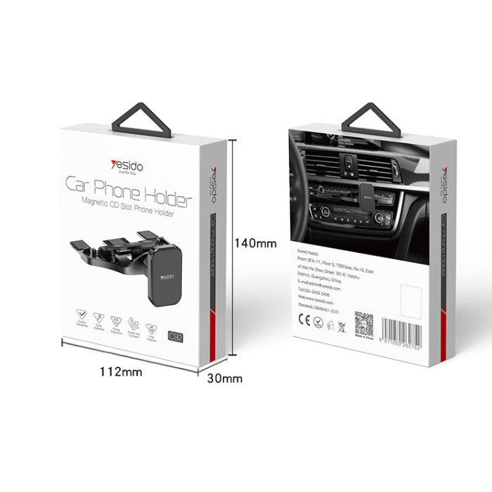 YESIDO C92 Magnetic Car Phone Holder (CD Slot) - Strong Square Pad - 360° Rotation for All Phones