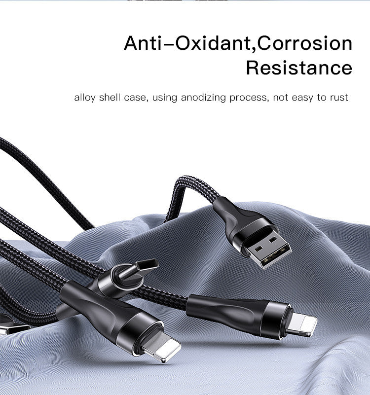 CA111 4 in 1 USB to 2 TC+ 2 IP Nylon Braided Wire Mobile Phone Charger Data Cable