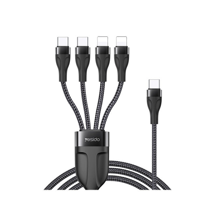 CA111 4 in 1 USB to 2 TC+ 2 IP Nylon Braided Wire Mobile Phone Charger Data Cable