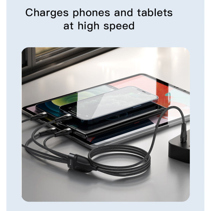 CA110 4 in 1 Charging Data Cable | Type-C to 2 TC + 2 IP Mobile Phone Charging Cable