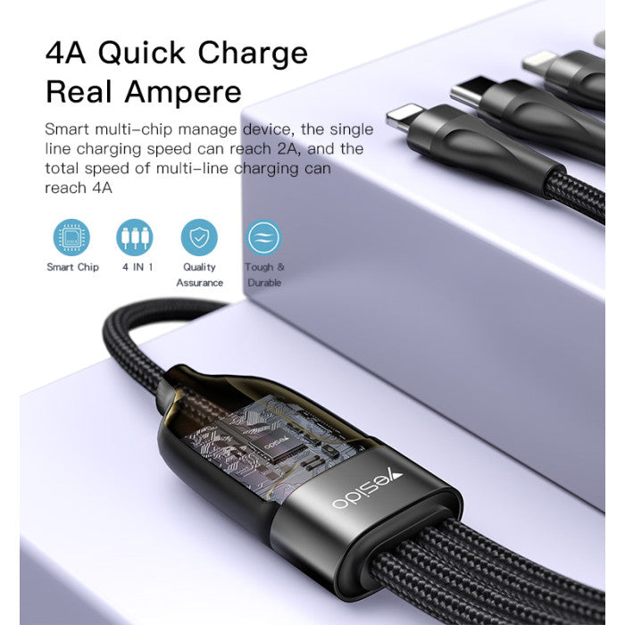 CA110 4 in 1 Charging Data Cable | Type-C to 2 TC + 2 IP Mobile Phone Charging Cable