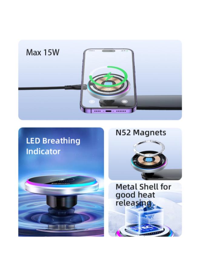 C292 360 Free Rotating LED Breathing Indicator Light Max 15W Fast Charging Wireless Phone Holder