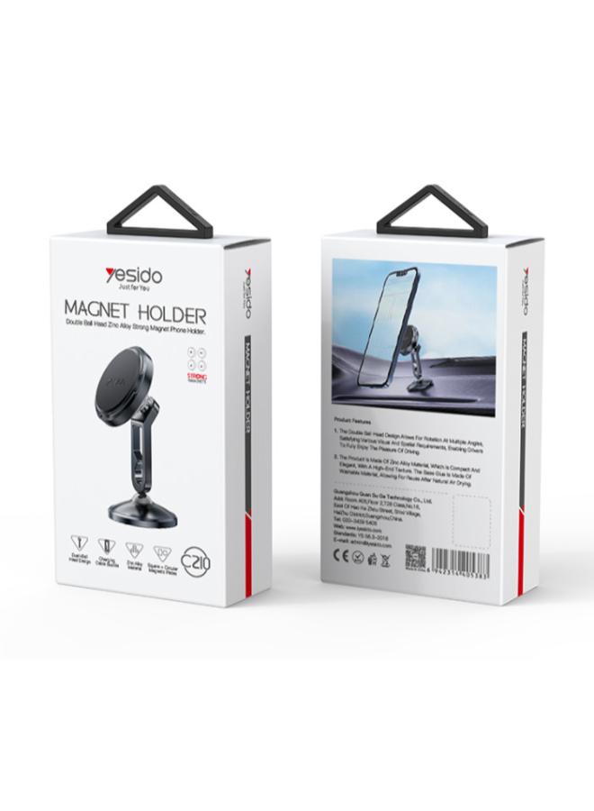 C210 Zinc Alloy 360 Incremental Rotation Dual Ball Head Design Metal Car Magnetic Phone Holder