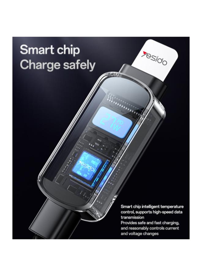 CA180 Zinc Alloy 1.2 Meters Length Type-C To IP PD27W Built-in Digital Display Data Cable