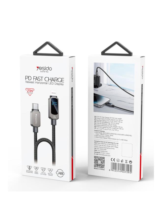 CA180 Zinc Alloy 1.2 Meters Length Type-C To IP PD27W Built-in Digital Display Data Cable