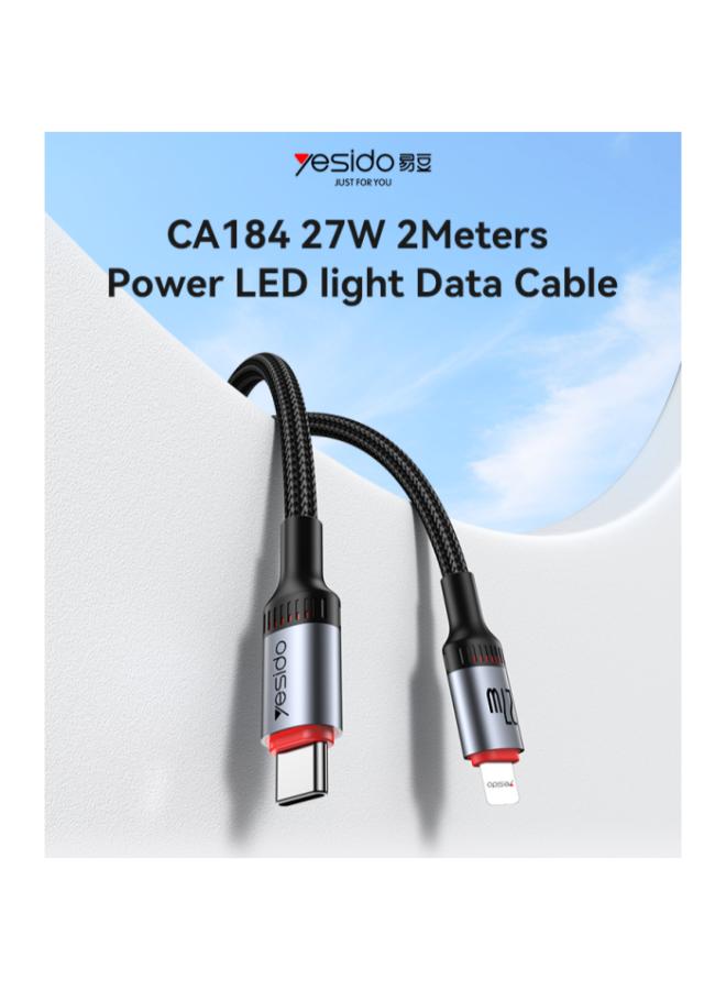 CA184 Type-C to Lightning Fast Charging Cable, 2m, 27W, with LED Light, 48 Pins.