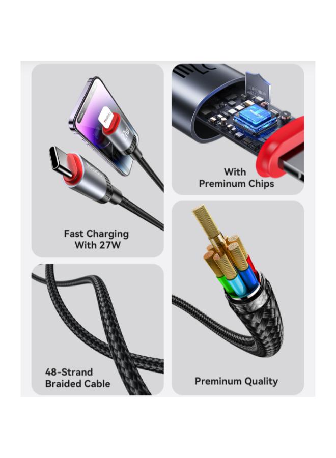 CA184 Type-C to Lightning Fast Charging Cable, 2m, 27W, with LED Light, 48 Pins.