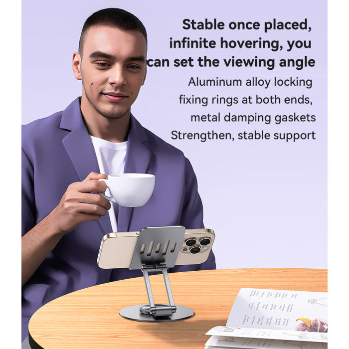 YESIDO C299 720° Foldable Aluminum Alloy Desktop Phone Holder - 360° Rotation and Multiple Angles - Stable and Portable (4.5-6.7 inches) for Office and Home