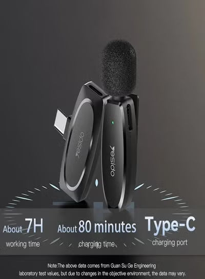 Yesido KR13 Dual Wireless Microphone, Type-C Connector Black