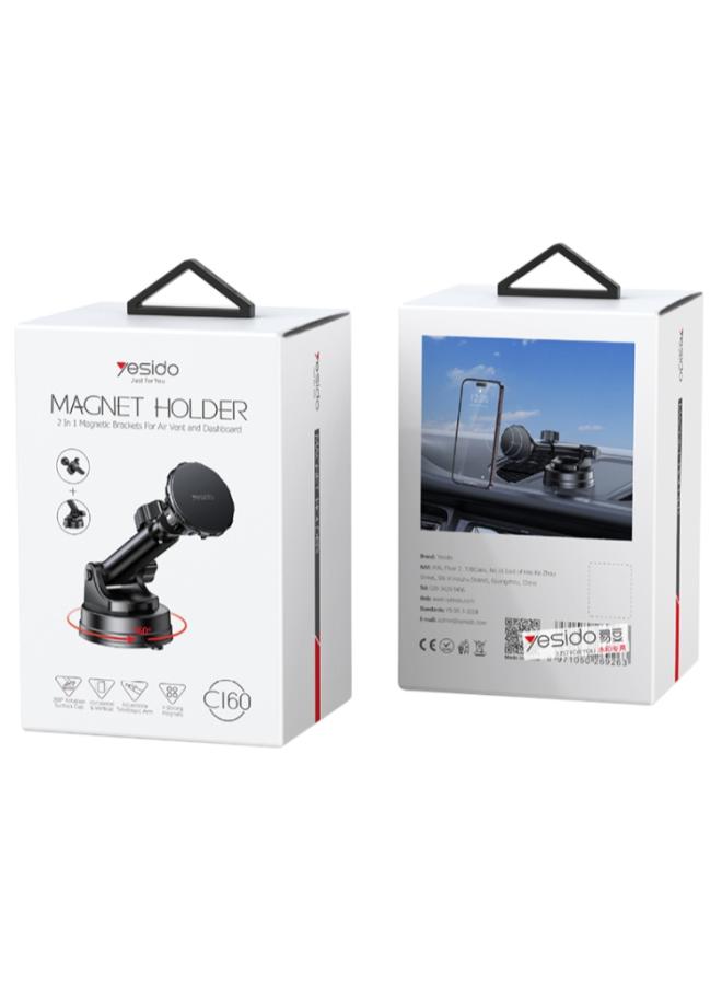 Yesido C160 Suction Cup Type Telescopic Rod Magnetic Car Phone Holder (Black)