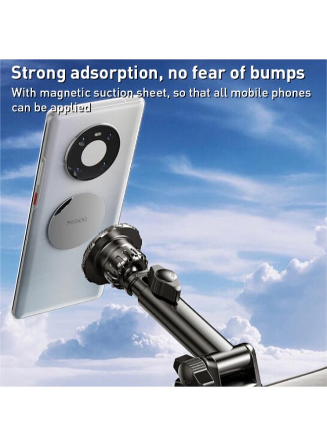Yesido C160 Suction Cup Type Telescopic Rod Magnetic Car Phone Holder (Black)