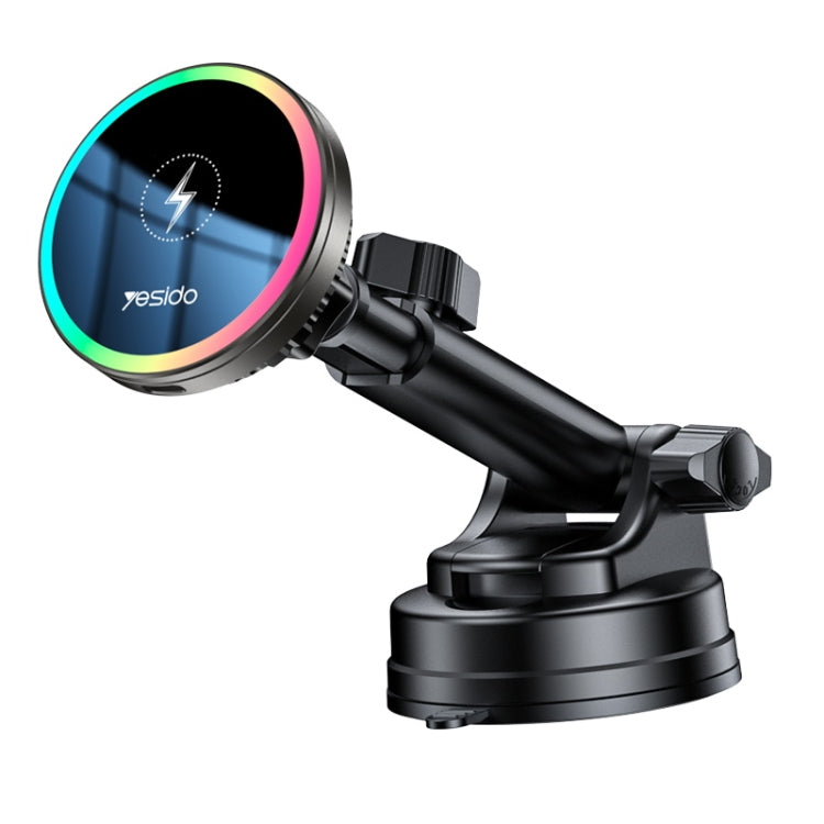 YESIDO C315 Magnetic Wireless Car Charger Mount - 15W Super Fast Charging - Silent Fan Cooling System - Stunning RGB Lighting - Dual Mount (Suction/Ventilation)