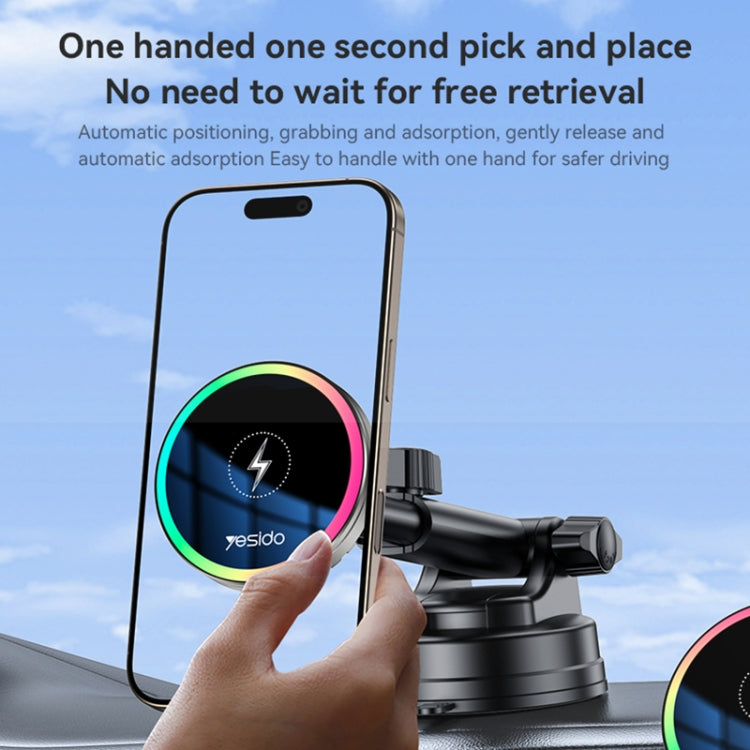 YESIDO C315 Magnetic Wireless Car Charger Mount - 15W Super Fast Charging - Silent Fan Cooling System - Stunning RGB Lighting - Dual Mount (Suction/Ventilation)