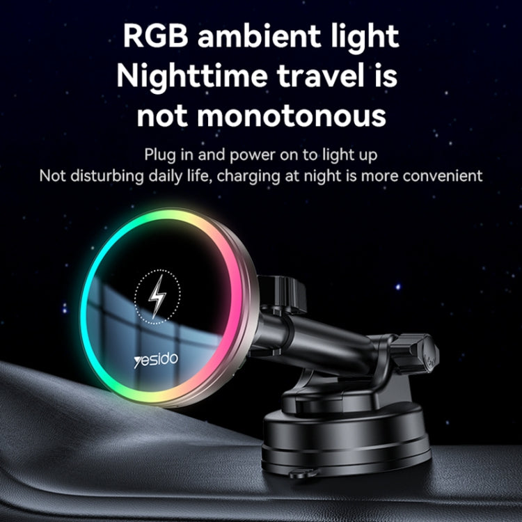 YESIDO C315 Magnetic Wireless Car Charger Mount - 15W Super Fast Charging - Silent Fan Cooling System - Stunning RGB Lighting - Dual Mount (Suction/Ventilation)