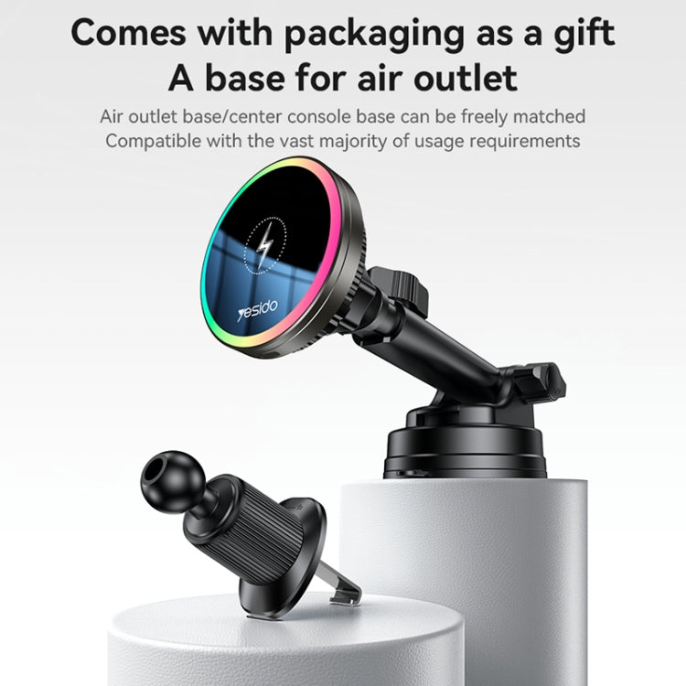 YESIDO C315 Magnetic Wireless Car Charger Mount - 15W Super Fast Charging - Silent Fan Cooling System - Stunning RGB Lighting - Dual Mount (Suction/Ventilation)