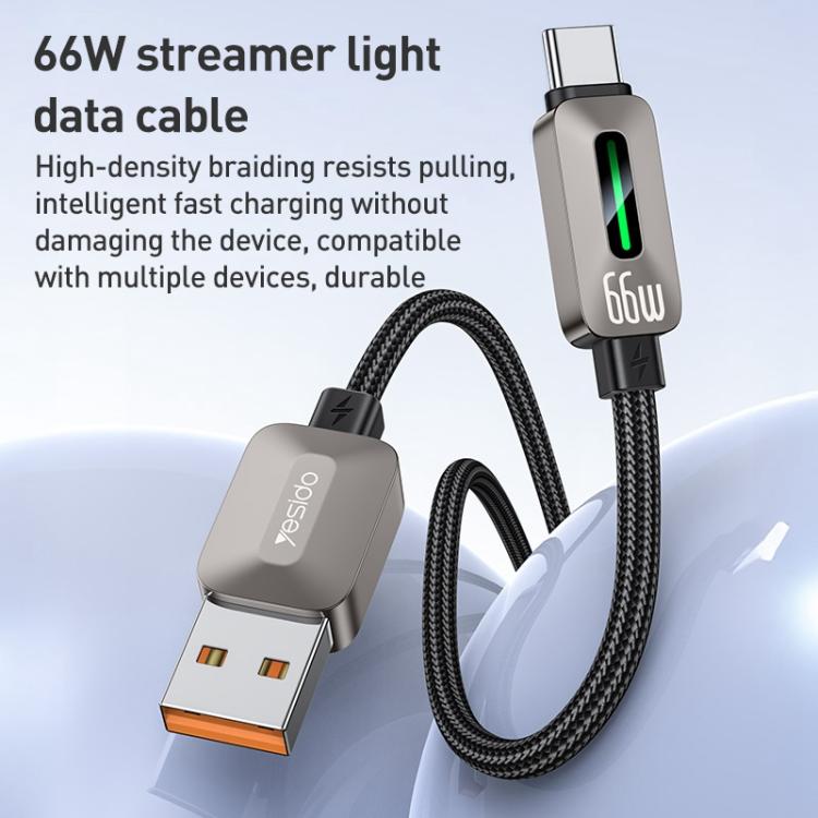 Yesido CA137C 66W USB to Type-C Streamer Light Data Cable, Length: 1.2m(Grey)