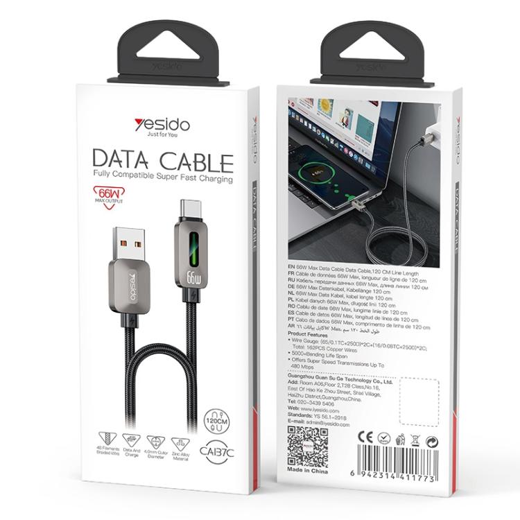 Yesido CA137C 66W USB to Type-C Streamer Light Data Cable, Length: 1.2m(Grey)