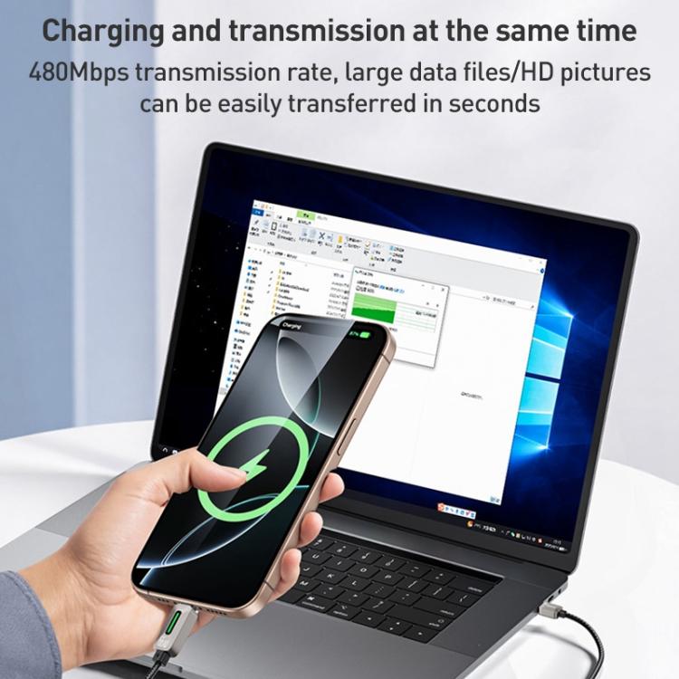 Yesido CA137C 66W USB to Type-C Streamer Light Data Cable, Length: 1.2m(Grey)