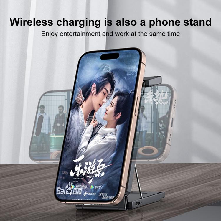 Yesido DS25 3-in-1 Wireless Charger, 15W Foldable Magnetic Charging Station for Phones, Earphones, and Smartwatch - Black