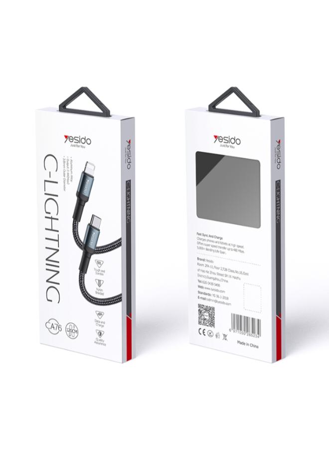 Yesido CA76 20W USB-C / Type-C to 8 Pin Charging Cable, Length: 1.2m