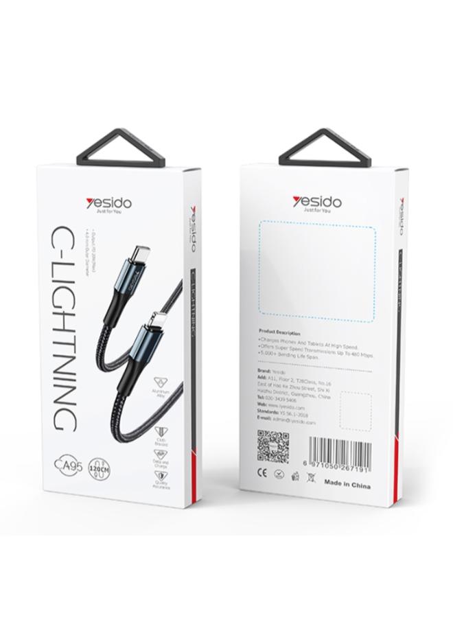 Yesido CA95 3A 20W USB-C / Type-C to 8 Pin Fast Charging Cable, Length: 1.2m