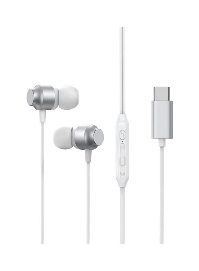 Type-C Series In-Ear Metal Wired Earbuds With Microphone Silver