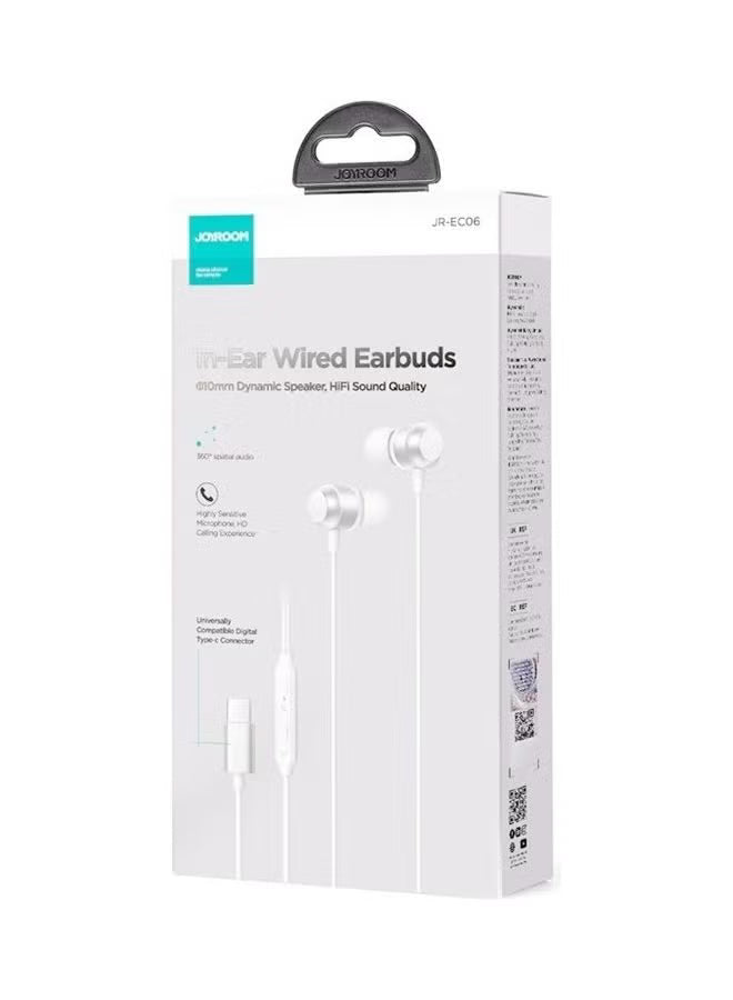 Type-C Series In-Ear Metal Wired Earbuds With Microphone Silver