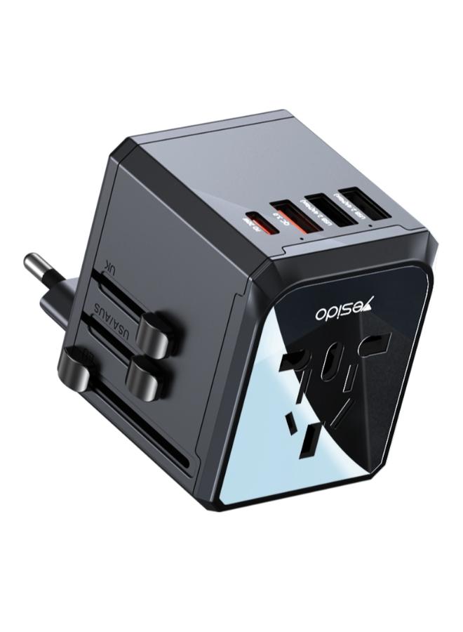 Yesido MC24 20W 3 USB + Type-C Ports Multi-function Universal Travel Adapter Plug (Black)