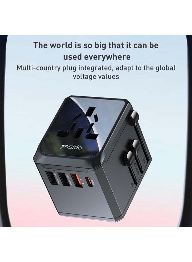 Yesido MC24 20W 3 USB + Type-C Ports Multi-function Universal Travel Adapter Plug (Black)